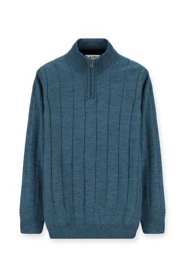 Orta Petrol Yarım Balıkçı Yaka Regular Fit Fermuarlı Desenli Triko Kazak