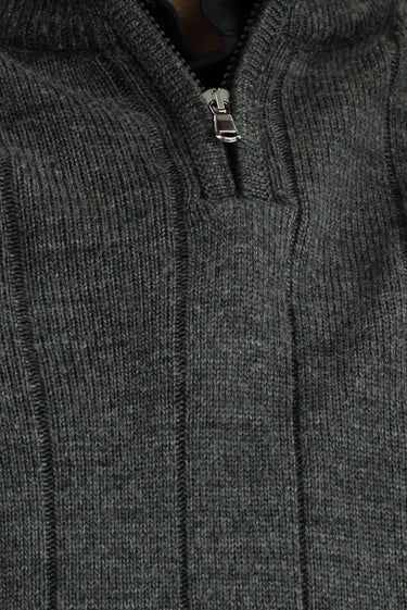 Orta Antrasit Yarım Balıkçı Yaka Regular Fit Fermuarlı Desenli Triko Kazak