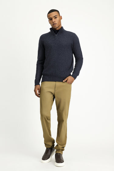 İndigo Yarım Balıkçı Yaka Slim Fit Dar Kesim Fermuarlı Desenli Dikişsiz Triko Kazak