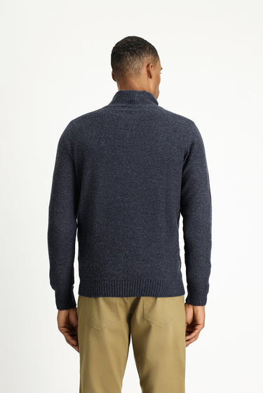 İndigo Yarım Balıkçı Yaka Slim Fit Dar Kesim Fermuarlı Desenli Dikişsiz Triko Kazak