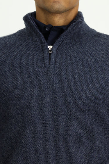 İndigo Yarım Balıkçı Yaka Slim Fit Dar Kesim Fermuarlı Desenli Dikişsiz Triko Kazak