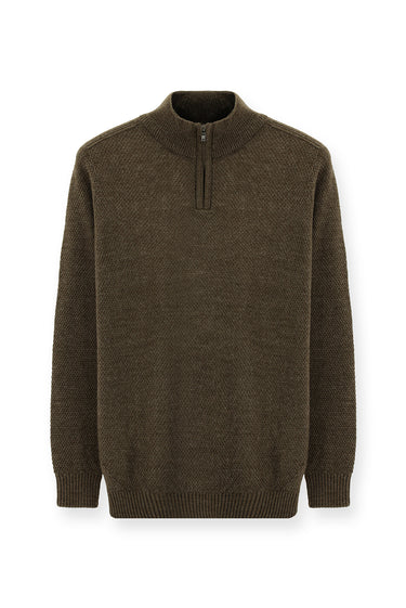 Orta Vizon Yarım Balıkçı Yaka Slim Fit Dar Kesim Fermuarlı Desenli Dikişsiz Triko Kazak