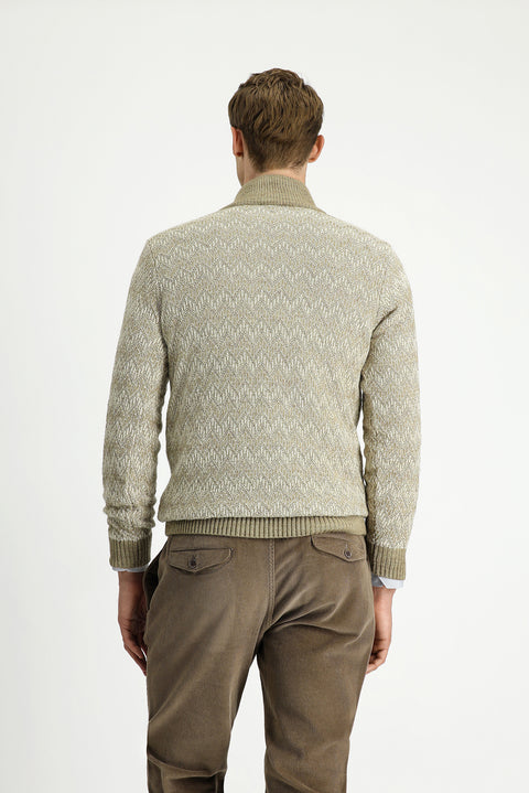 Orta Bej Yarım Balıkçı Yaka Regular Fit Fermuarlı Desenli Triko Kazak