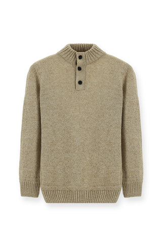  Orta Bej Yarım Balıkçı Yaka Regular Fit Desenli Alpaka Yünlü Triko Kazak