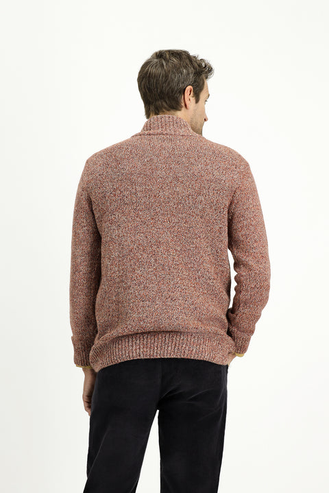 Kiremit Yarım Balıkçı Yaka Düğmeli Regular Fit Desenli Alpaka Yünlü Triko Kazak