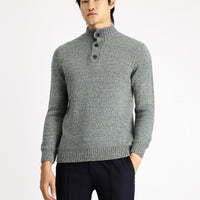 Çağla Yeşili Yarım Balıkçı Yaka Regular Fit Desenli Alpaka Yünlü Triko Kazak