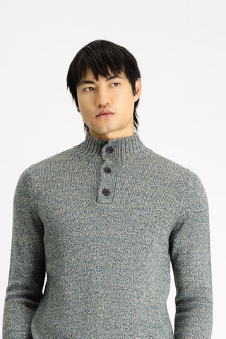  Çağla Yeşili Yarım Balıkçı Yaka Regular Fit Desenli Alpaka Yünlü Triko Kazak