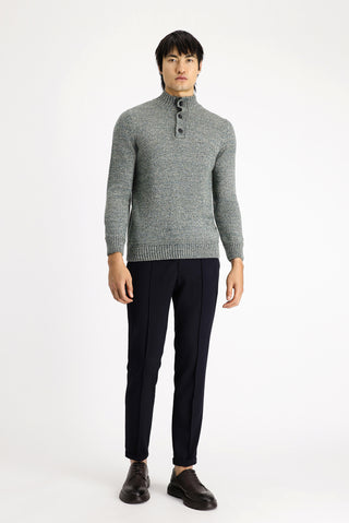  Çağla Yeşili Yarım Balıkçı Yaka Regular Fit Desenli Alpaka Yünlü Triko Kazak