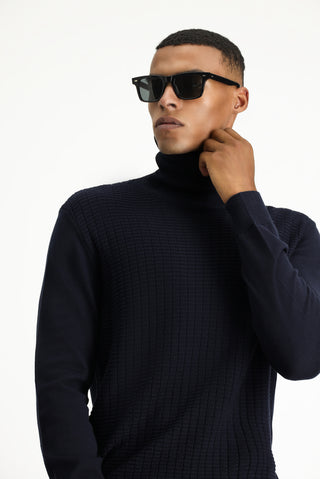  Koyu Lacivert Balıkçı Yaka Regular Fit Desenli Pamuklu Triko Kazak