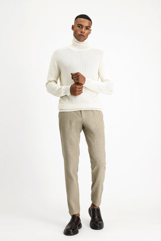  Ekru Balıkçı Yaka Regular Fit Desenli Pamuklu Triko Kazak