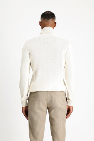  Ekru Balıkçı Yaka Regular Fit Desenli Pamuklu Triko Kazak