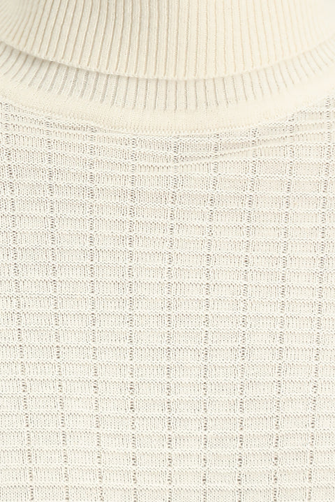 Ekru Balıkçı Yaka Regular Fit Desenli Pamuklu Triko Kazak