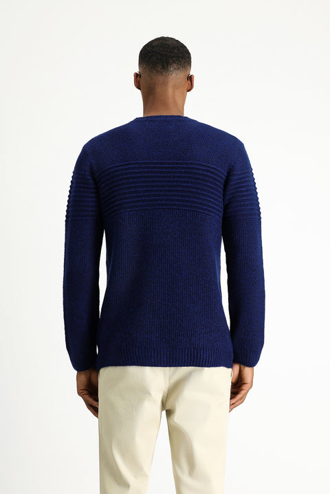 Açık Lacivert Bisiklet Yaka Regular Fit Çizgili Triko Kazak