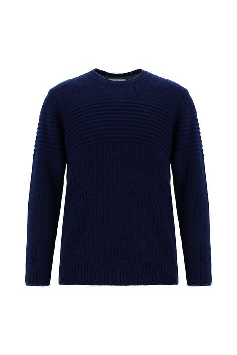 Açık Lacivert Bisiklet Yaka Regular Fit Çizgili Triko Kazak