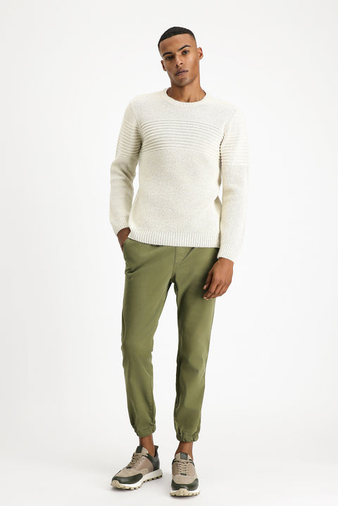 Açık Bej Bisiklet Yaka Regular Fit Çizgili Triko Kazak