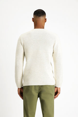  Açık Bej Bisiklet Yaka Regular Fit Çizgili Triko Kazak