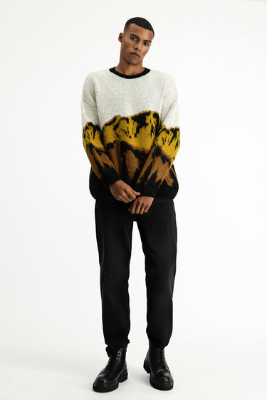  Hardal Bisiklet Yaka Oversize Desenli Triko Kazak