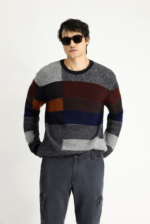 Kiremit Bisiklet Yaka Regular Fit Desenli Triko Kazak