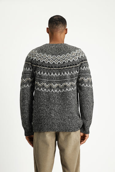 Orta Gri Melanj Bisiklet Yaka Regular Fit Desenli Pamuklu Triko Kazak