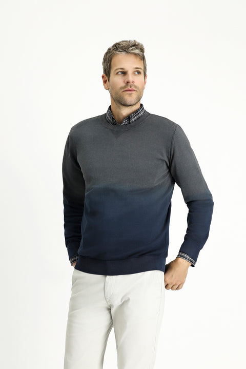 Saks Mavi Bisiklet Yaka Regular Fit Desenli Pamuk Triko Kazak