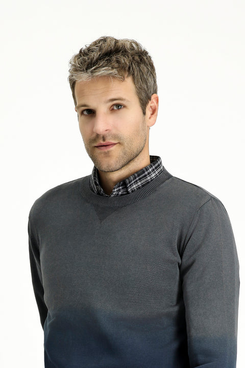 Saks Mavi Bisiklet Yaka Regular Fit Desenli Pamuk Triko Kazak