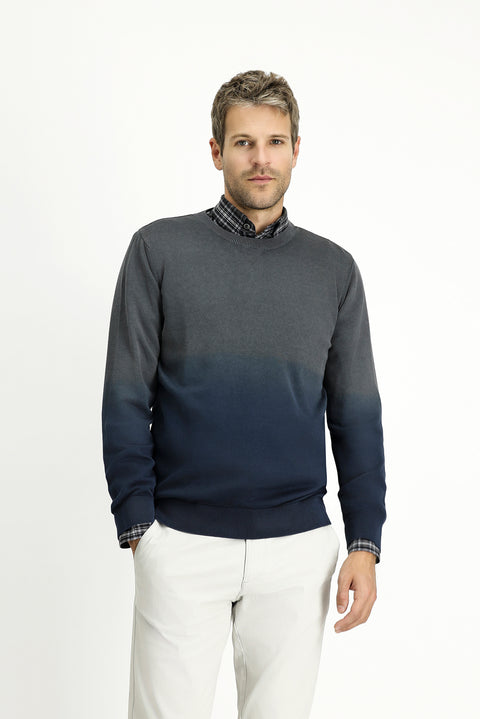 Saks Mavi Bisiklet Yaka Regular Fit Desenli Pamuk Triko Kazak