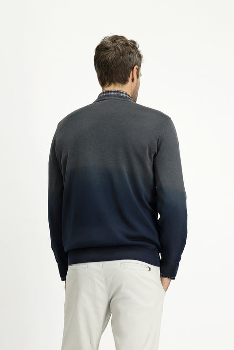 Saks Mavi Bisiklet Yaka Regular Fit Desenli Pamuk Triko Kazak