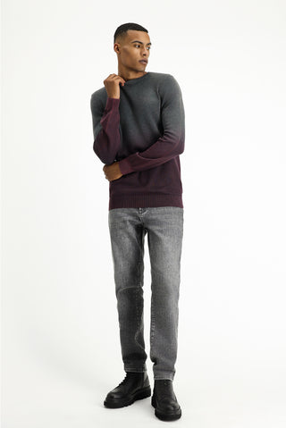  Koyu Kırmızı Bisiklet Yaka Regular Fit Desenli Pamuk Triko Kazak