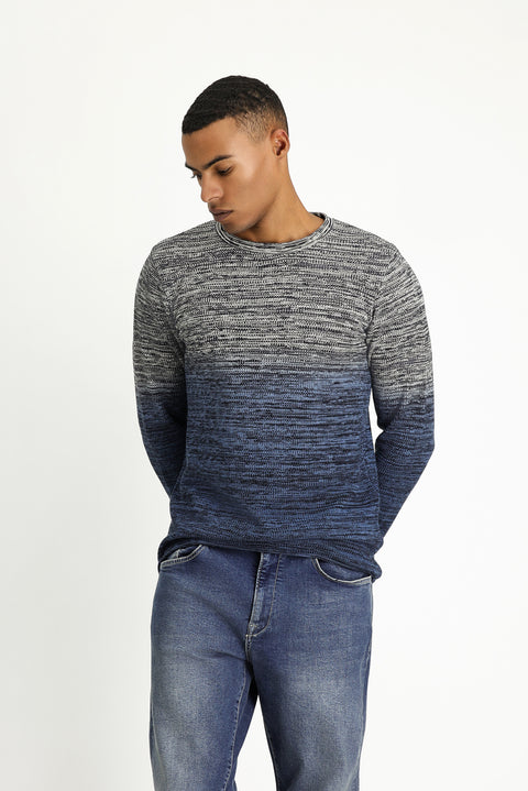 İndigo Bisiklet Yaka Slim Fit Dar Kesim Desenli Pamuklu Triko Kazak