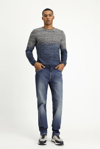  İndigo Bisiklet Yaka Slim Fit Dar Kesim Desenli Pamuklu Triko Kazak