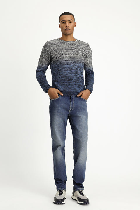 İndigo Bisiklet Yaka Slim Fit Dar Kesim Desenli Pamuklu Triko Kazak