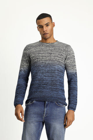  İndigo Bisiklet Yaka Slim Fit Dar Kesim Desenli Pamuklu Triko Kazak