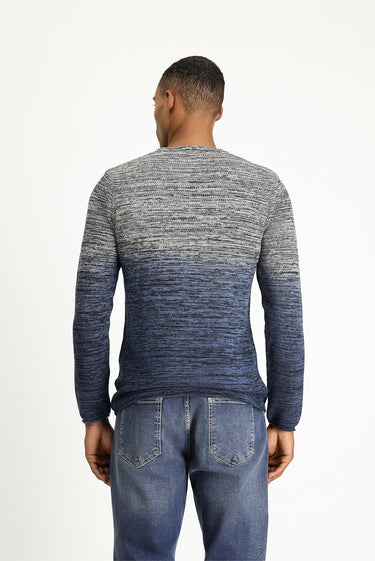 İndigo Bisiklet Yaka Slim Fit Dar Kesim Desenli Pamuklu Triko Kazak