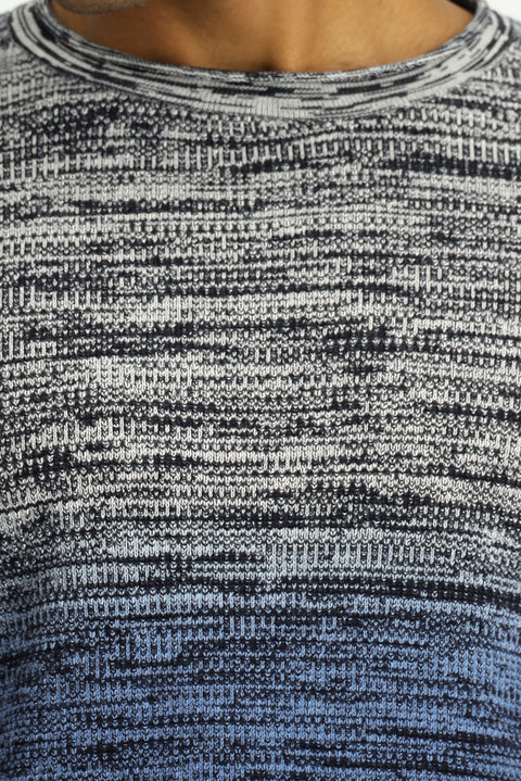 İndigo Bisiklet Yaka Slim Fit Dar Kesim Desenli Pamuklu Triko Kazak