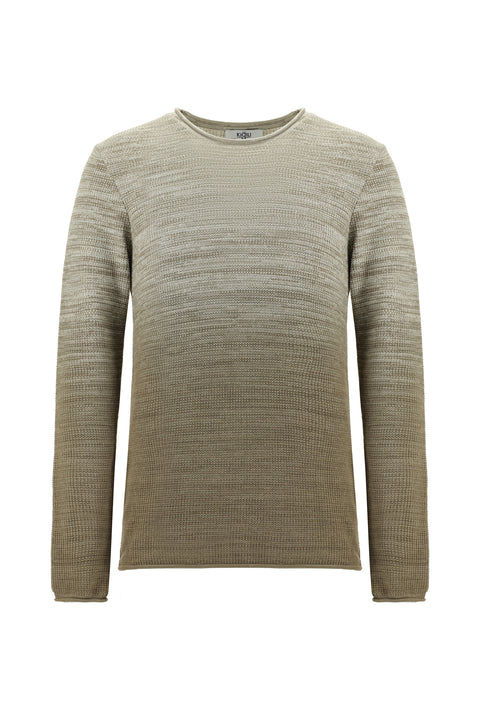 Açık Bej Bisiklet Yaka Slim Fit Dar Kesim Desenli Pamuklu Triko Kazak