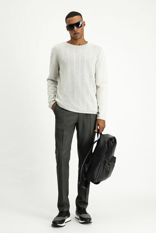  Açık Gri Bisiklet Yaka Slim Fit Dar Kesim Desenli Pamuklu Triko Kazak