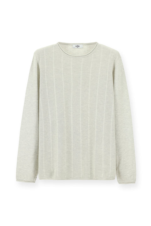 Açık Gri Bisiklet Yaka Slim Fit Dar Kesim Desenli Pamuklu Triko Kazak