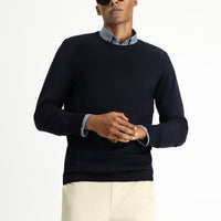 Koyu Lacivert Bisiklet Yaka Slim Fit Dar Kesim Desenli Pamuklu Triko Kazak