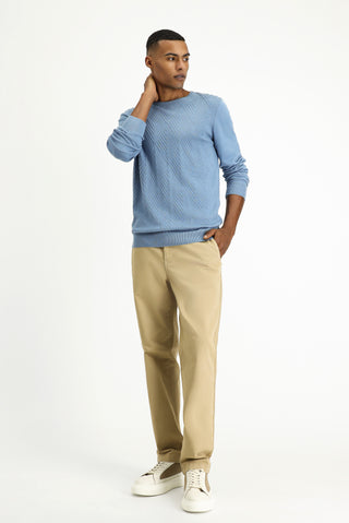  Havacı Mavi Bisiklet Yaka Slim Fit Dar Kesim Desenli Pamuklu Triko Kazak