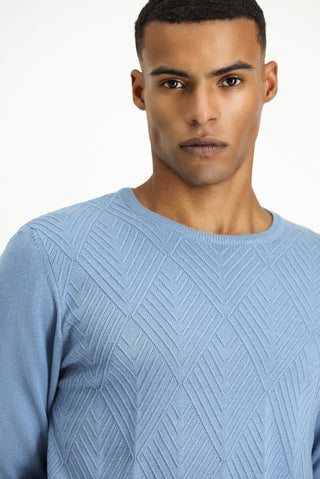  Havacı Mavi Bisiklet Yaka Slim Fit Dar Kesim Desenli Pamuklu Triko Kazak