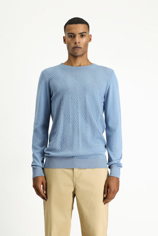  Havacı Mavi Bisiklet Yaka Slim Fit Dar Kesim Desenli Pamuklu Triko Kazak