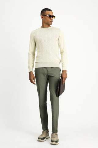  Açık Bej Bisiklet Yaka Slim Fit Dar Kesim Desenli Pamuklu Triko Kazak