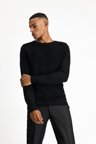  Siyah Bisiklet Yaka Regular Fit Desenli Pamuklu Triko Kazak-Ki??l?