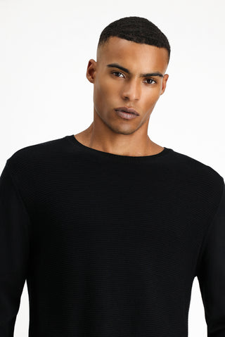  Siyah Bisiklet Yaka Regular Fit Desenli Pamuklu Triko Kazak-Ki??l?