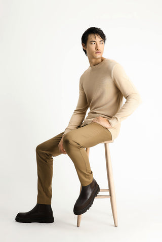  Orta Bej Bisiklet Yaka Regular Fit Desenli Pamuklu Triko Kazak-Ki??l?