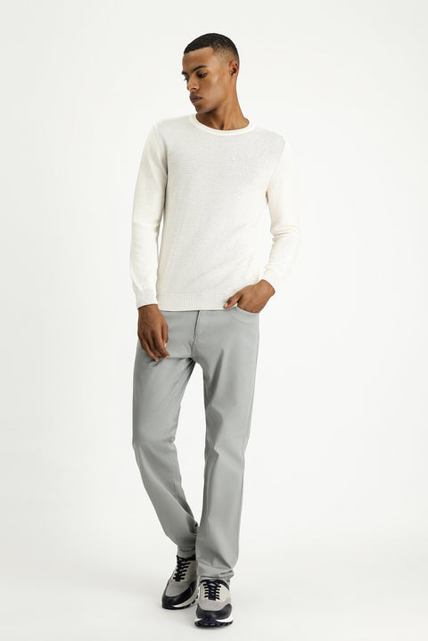 Ekru Bisiklet Yaka Regular Fit Desenli Pamuklu Triko Kazak