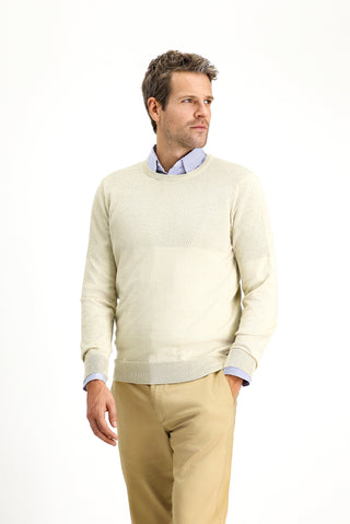  Açık Bej Bisiklet Yaka Slim Fit Dar Kesim Desenli Pamuklu Triko Kazak