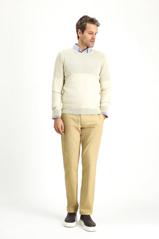  Açık Bej Bisiklet Yaka Slim Fit Dar Kesim Desenli Pamuklu Triko Kazak