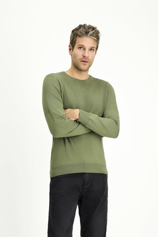  Orta Haki Bisiklet Yaka Slim Fit Dar Kesim Desenli Pamuklu Triko Kazak