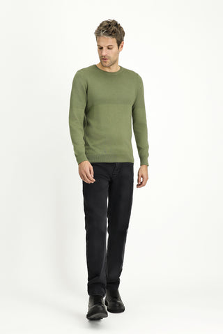  Orta Haki Bisiklet Yaka Slim Fit Dar Kesim Desenli Pamuklu Triko Kazak